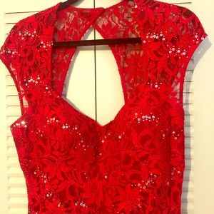 Red, floor length, evening gown